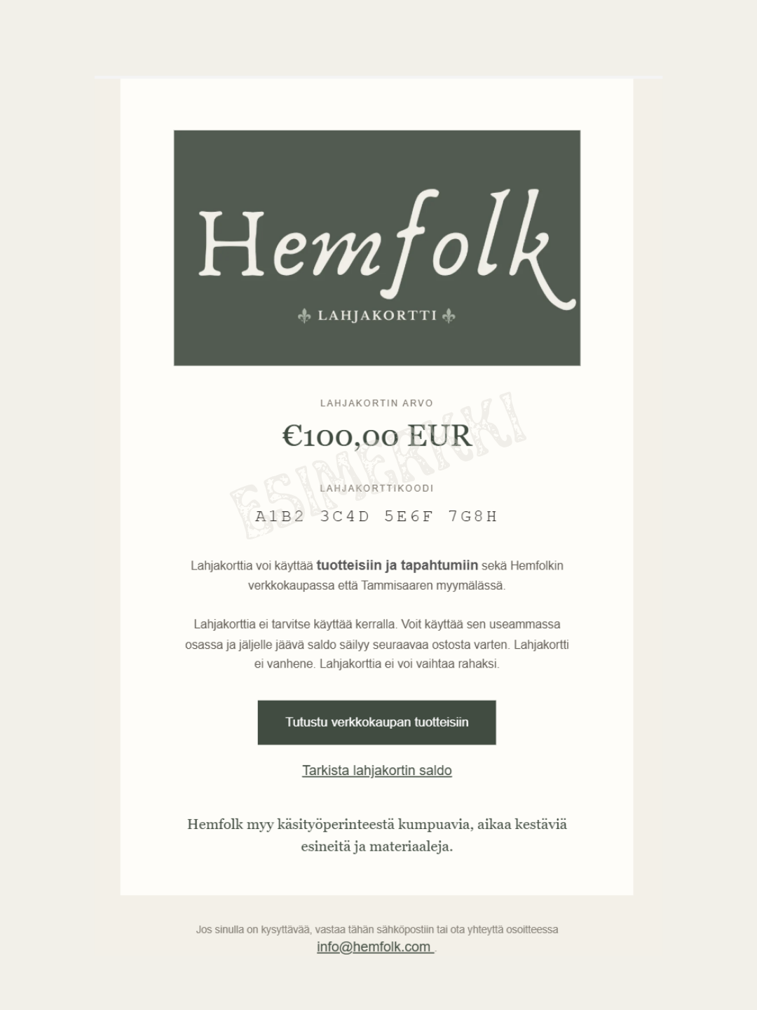Hemfolk lahjakortti